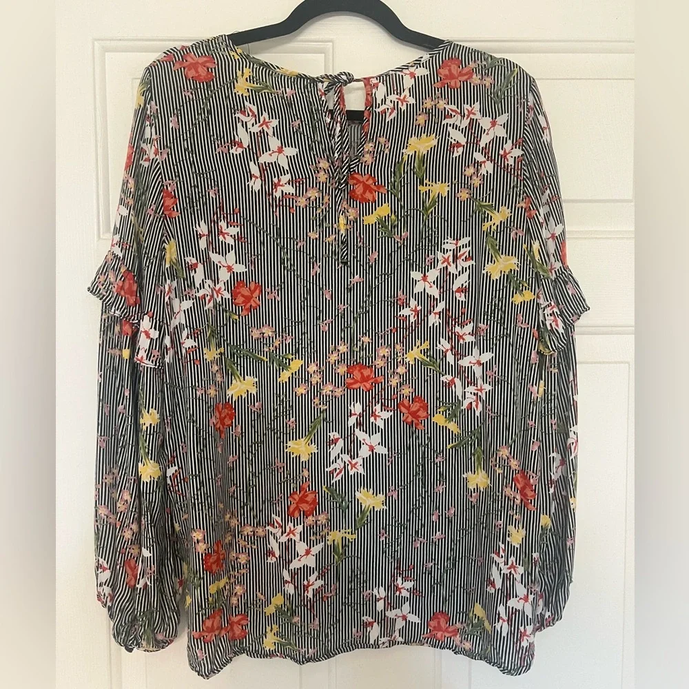 Pleione Multicolor Floral Striped Blouse - Picture 2 of 3